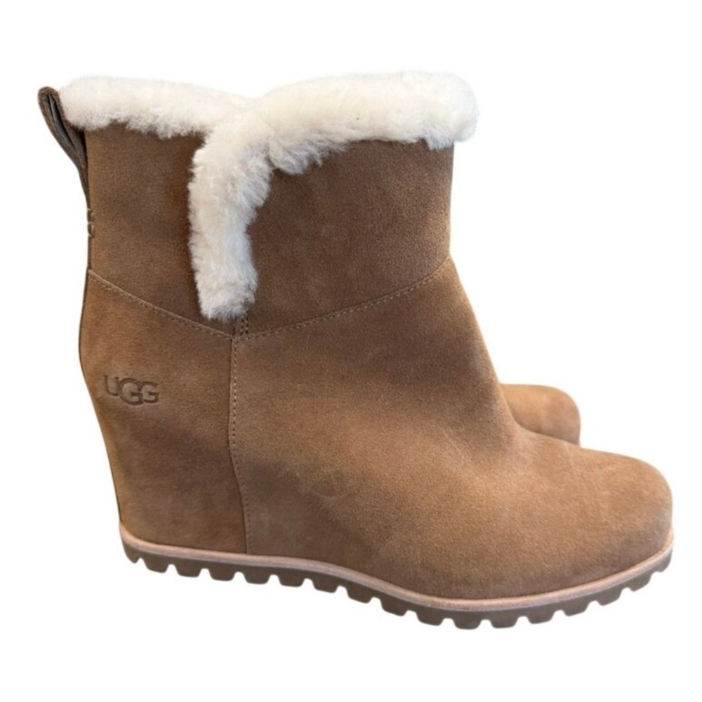 UGG Kasen Chestnut Suede Shearling‎ Wedge Ankle Boots 1117530 Womens 9 Shearling